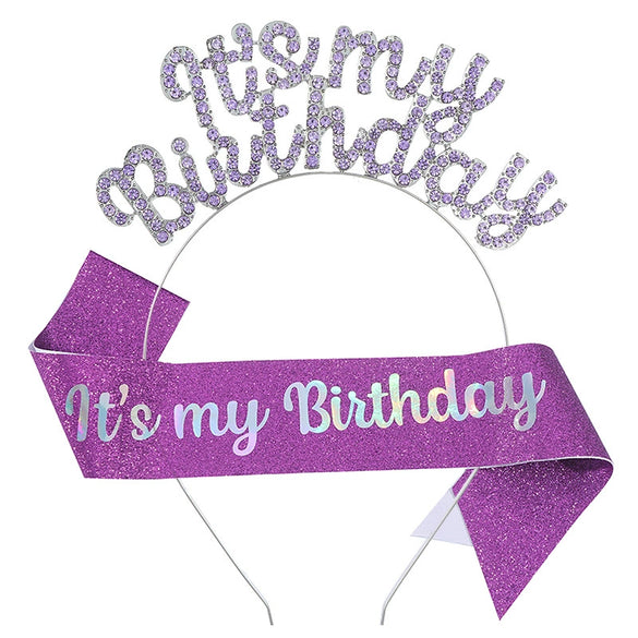 Birthday Hair Band Shoulder Belt Courtesy Belt Set Women's Headwear Hair Accessories Alloy Satin Glitter Cloth Electroplating Oil Dripping Hot Stamping