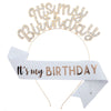 Birthday Hair Band Shoulder Belt Courtesy Belt Set Women's Headwear Hair Accessories Alloy Satin Glitter Cloth Electroplating Oil Dripping Hot Stamping
