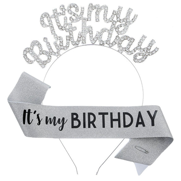 Birthday Hair Band Shoulder Belt Courtesy Belt Set Women's Headwear Hair Accessories Alloy Satin Glitter Cloth Electroplating Oil Dripping Hot Stamping
