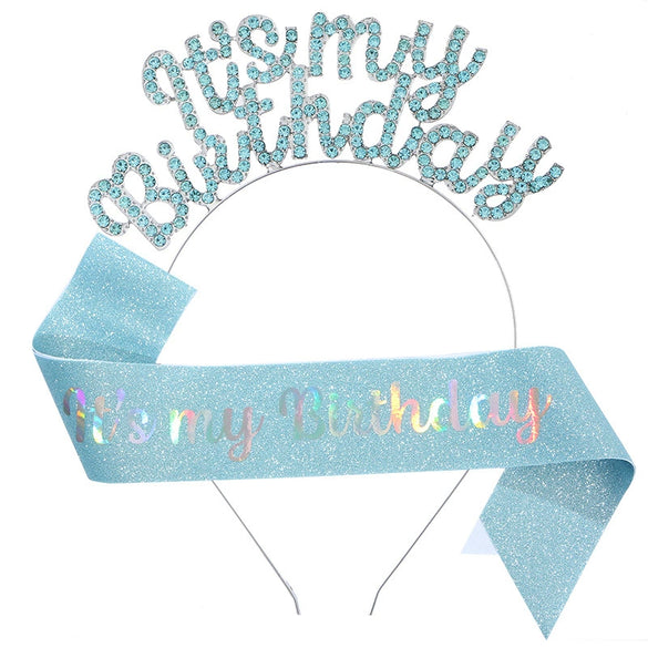 Birthday Hair Band Shoulder Belt Courtesy Belt Set Women's Headwear Hair Accessories Alloy Satin Glitter Cloth Electroplating Oil Dripping Hot Stamping