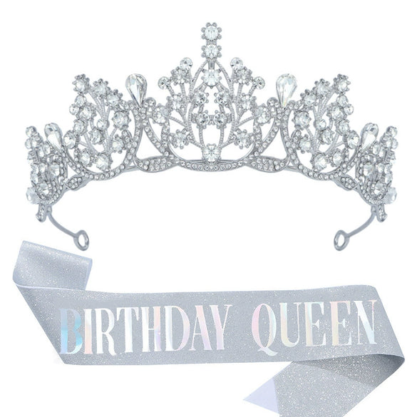 Birthday Party Crown Shoulder Strap Decorative Headdress Alloy Crystal Rhinestone Glitter Cloth Electroplating Hot Pet