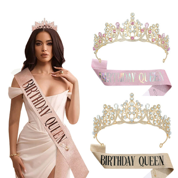 Birthday Party Crown Shoulder Strap Decorative Headdress Alloy Crystal Rhinestone Glitter Cloth Electroplating Hot Pet
