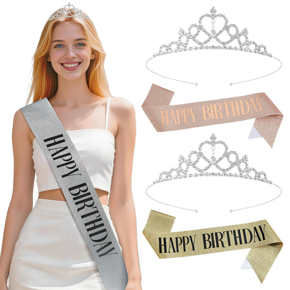 Birthday Party Crown Shoulder Strap 2 Piece Set Zinc Alloy Semimanual And Semimechanical Cloth Ribbon