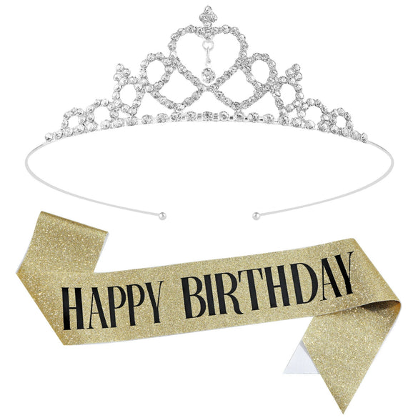 Birthday Party Crown Shoulder Strap 2 Piece Set Zinc Alloy Semimanual And Semimechanical Cloth Ribbon