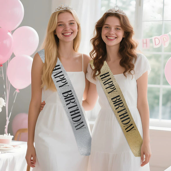 Birthday Party Crown Shoulder Strap 2 Piece Set Zinc Alloy Semimanual And Semimechanical Cloth Ribbon