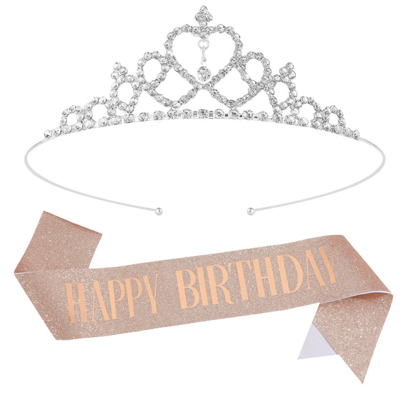 Birthday Party Crown Shoulder Strap 2 Piece Set Zinc Alloy Semimanual And Semimechanical Cloth Ribbon