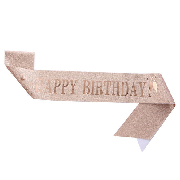 Birthday Shoulder Strap Dress Up Satin Cloth Bronzing Printing Ribbon Belt Galloon