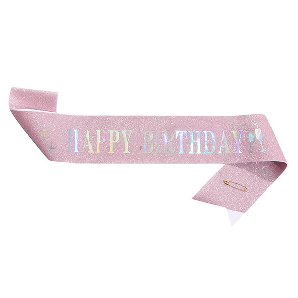 Birthday Shoulder Strap Dress Up Satin Cloth Bronzing Printing Ribbon Belt Galloon