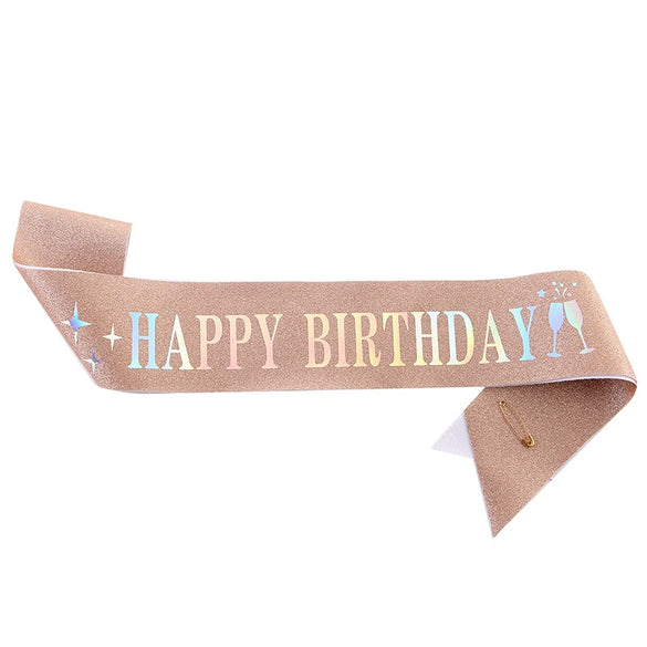 Birthday Shoulder Strap Dress Up Satin Cloth Bronzing Printing Ribbon Belt Galloon