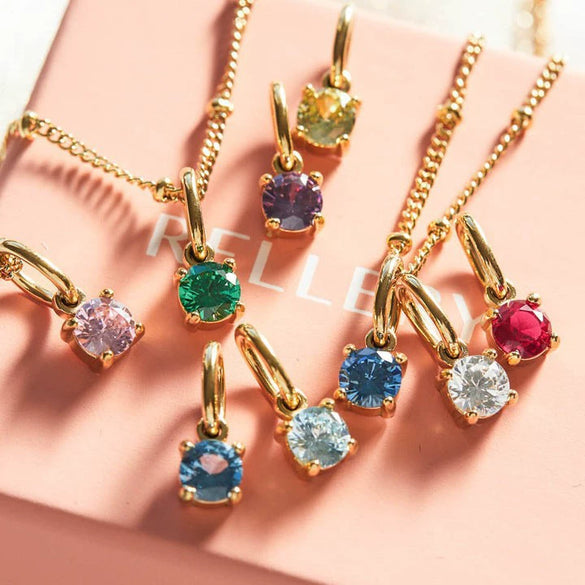 Birthstone Pendant Stainless Steel Geometric Crystal Electroplating Necklace
