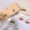 Birthstone Stud Earrings Geometric Style Titanium Steel Real Gold Electroplated For Women
