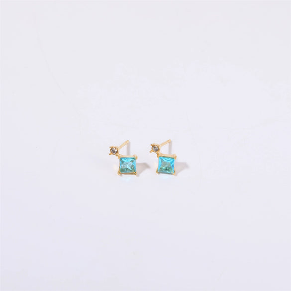 Birthstone Stud Earrings Geometric Style Titanium Steel Real Gold Electroplated For Women