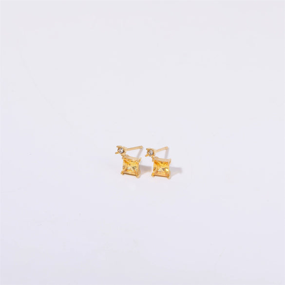Birthstone Stud Earrings Geometric Style Titanium Steel Real Gold Electroplated For Women