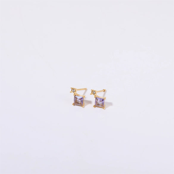 Birthstone Stud Earrings Geometric Style Titanium Steel Real Gold Electroplated For Women