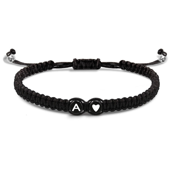 Black And White Heart Shaped Cord Braided Bracelet With Letter Design Hand Woven Simple Unisex Couple Bracelet