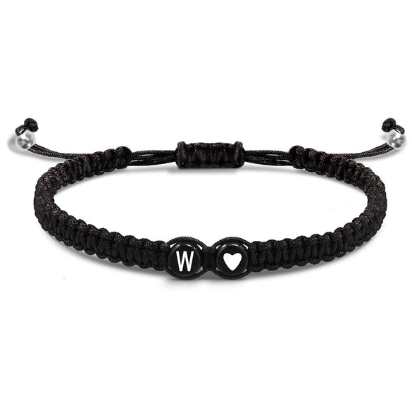 Black And White Heart Shaped Cord Braided Bracelet With Letter Design Hand Woven Simple Unisex Couple Bracelet