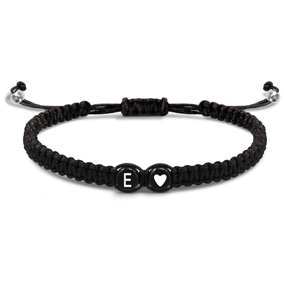 Black And White Heart Shaped Cord Braided Bracelet With Letter Design Hand Woven Simple Unisex Couple Bracelet