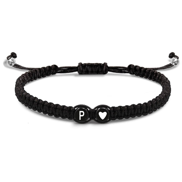 Black And White Heart Shaped Cord Braided Bracelet With Letter Design Hand Woven Simple Unisex Couple Bracelet
