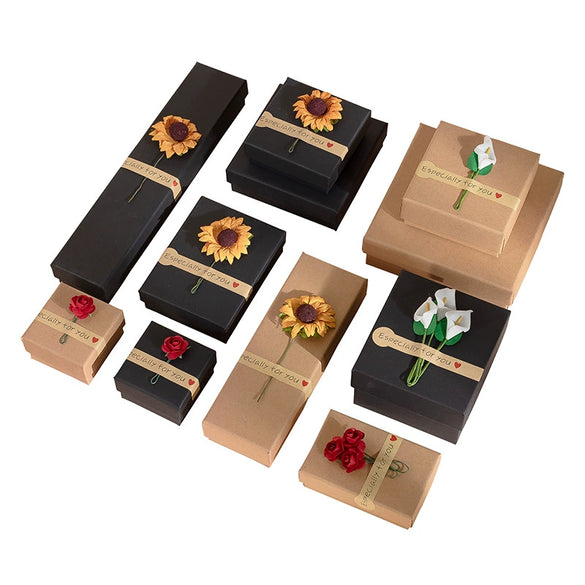 Black Cowhide Applique Jewelry Packaging Box Made Of Paper And Cardboard