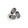 Black Diamond Geometric Square Open Rings In Polished Zinc Alloy Stackable Fashion Jewelry For Women And Unisex Wear