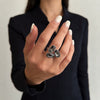 Black Diamond Geometric Square Open Rings In Polished Zinc Alloy Stackable Fashion Jewelry For Women And Unisex Wear