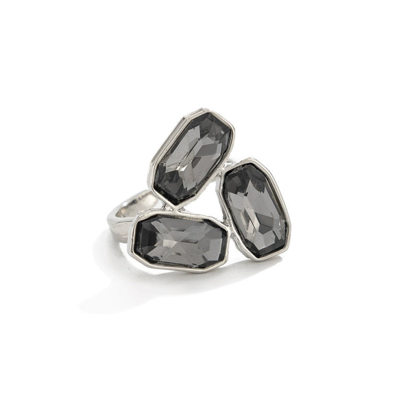 Black Diamond Geometric Square Open Rings In Polished Zinc Alloy Stackable Fashion Jewelry For Women And Unisex Wear