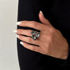 Black Diamond Geometric Square Open Rings In Polished Zinc Alloy Stackable Fashion Jewelry For Women And Unisex Wear