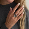 Black Diamond Geometric Square Open Rings In Polished Zinc Alloy Stackable Fashion Jewelry For Women And Unisex Wear