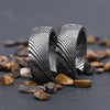 Black Electroplated Damascus Steel Round Earrings With Stainless Steel Ear Posts Minimalist Geometric Unisex Jewelry