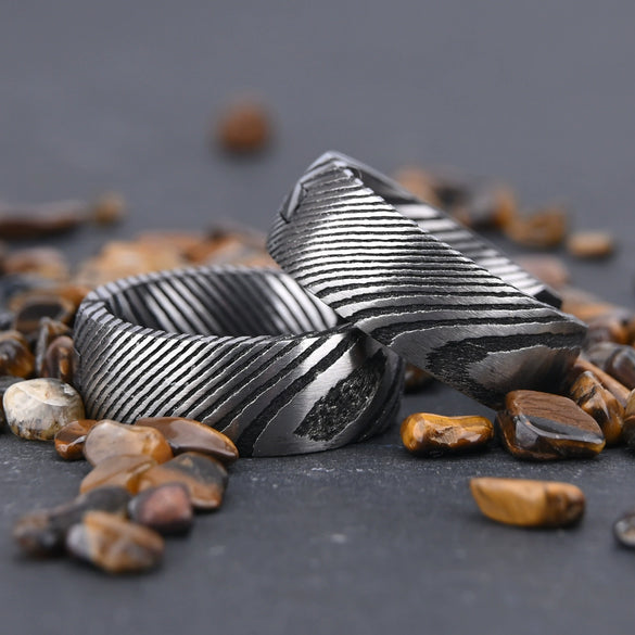 Black Electroplated Damascus Steel Round Earrings With Stainless Steel Ear Posts Minimalist Geometric Unisex Jewelry