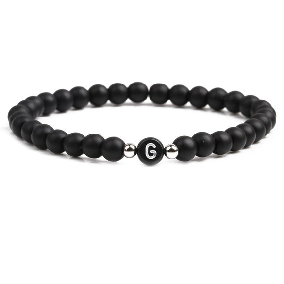 Black Frosted Volcanic Stone Beaded Bracelet With English Letter Pattern Electroplated