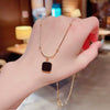 Black Geometric Square Alloy Necklace For Women Fashion Clavicle Chain With Electroplated Elegant Cold Style Design