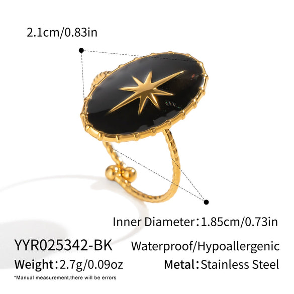 Black Gold Classic Star Oval Women's Stainless Steel Earrings And Ring With Electroplating Design
