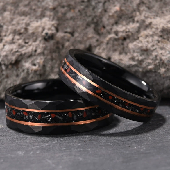 Black Tungsten Steel Ring With Dinosaur Fossil Inlay Electroplated Minimalist Geometric Unisex Jewelry