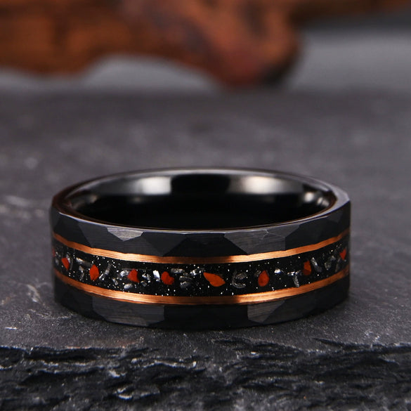 Black Tungsten Steel Ring With Dinosaur Fossil Inlay Electroplated Minimalist Geometric Unisex Jewelry