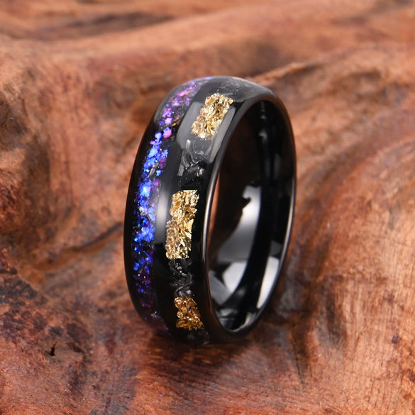 Black Tungsten Steel Ring With Gold Foil Inlay Minimalist Geometric Electroplated Design For Men And Women