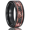 Black Tungsten Steel Ring With Hammered Texture And Imitation Meteorite Inlay Rose Gold Electroplated Minimalist Geometric Band