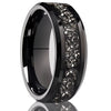 Black Tungsten Steel Ring With Smooth Surface Beveled Edges And Imitation Meteorite Fragment Inlay Minimalist Geometric Unisex Jewelry