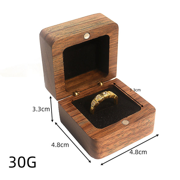 Black Walnut Wooden Jewelry Ring Box With Flannel Lining Square Carved Gift Box For Proposal And Wedding