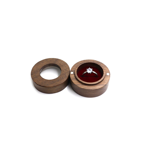 Black Walnut Wooden Round Ring Storage Box Portable Gift Packaging Proposal Ring Box