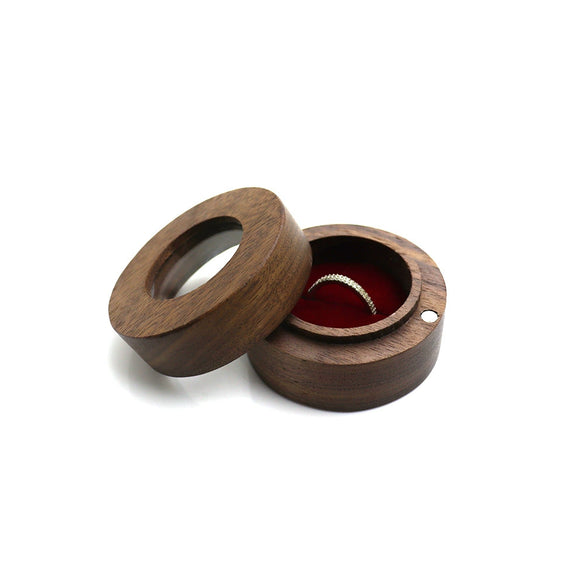 Black Walnut Wooden Round Ring Storage Box Portable Gift Packaging Proposal Ring Box