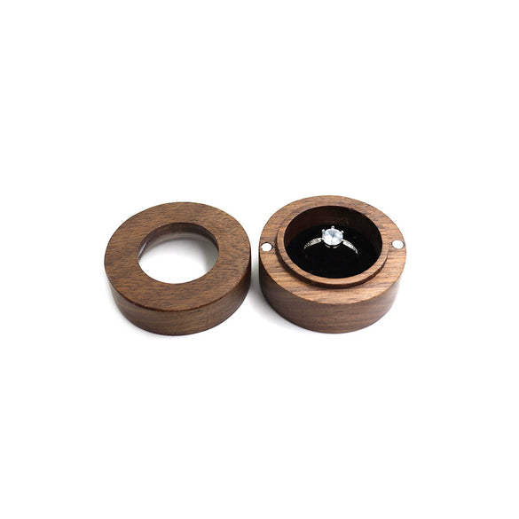 Black Walnut Wooden Round Ring Storage Box Portable Gift Packaging Proposal Ring Box