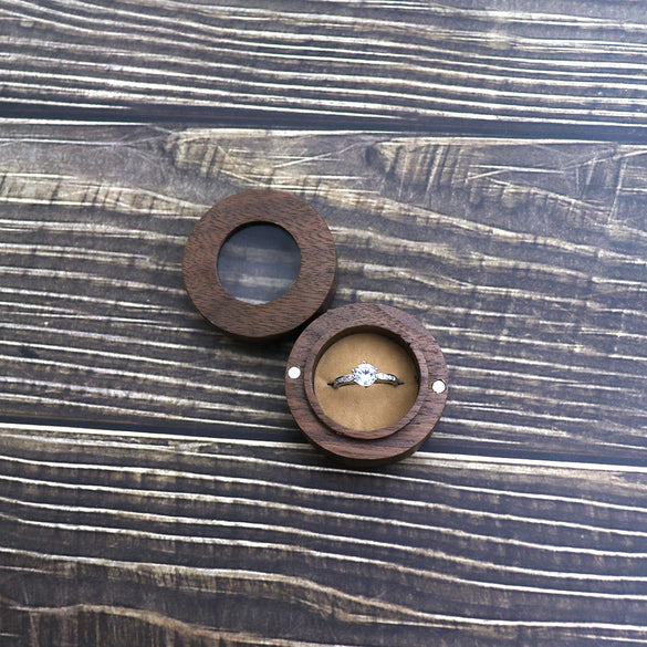 Black Walnut Wooden Round Ring Storage Box Portable Gift Packaging Proposal Ring Box