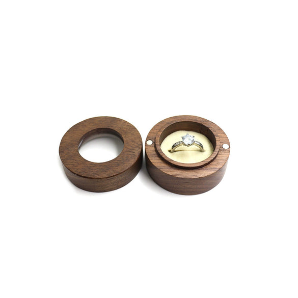 Black Walnut Wooden Round Ring Storage Box Portable Gift Packaging Proposal Ring Box