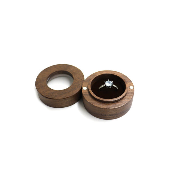 Black Walnut Wooden Round Ring Storage Box Portable Gift Packaging Proposal Ring Box