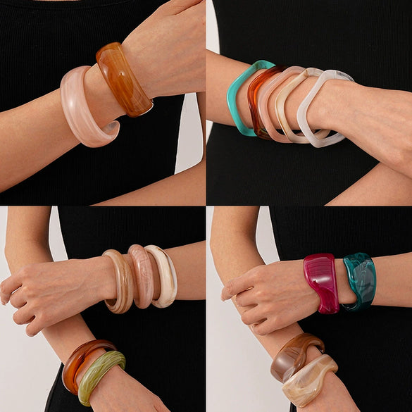 Blooming Irregular Geometric Resin Acrylic Bracelet With Dripping Oil Processing Fashion Light Luxury Jewelry