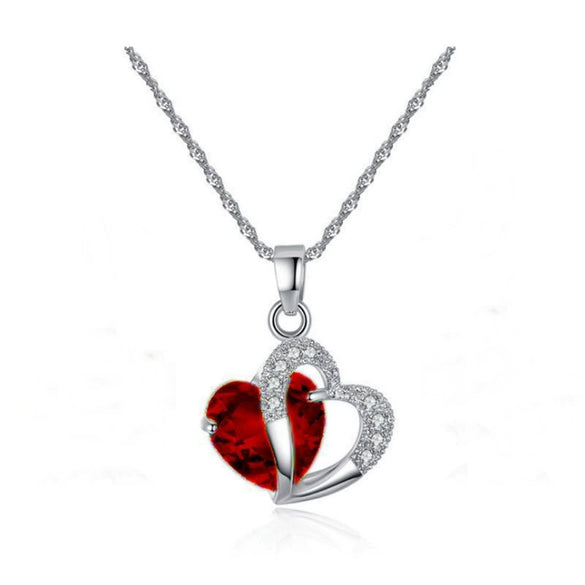 Blue And Purple Crystal Heart Pendant Necklace Geometric Alloy Design With Electroplated Finish And Girly Twotone Style