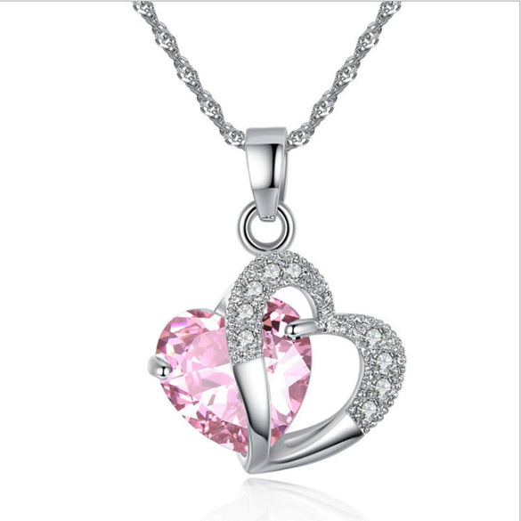 Blue And Purple Crystal Heart Pendant Necklace Geometric Alloy Design With Electroplated Finish And Girly Twotone Style