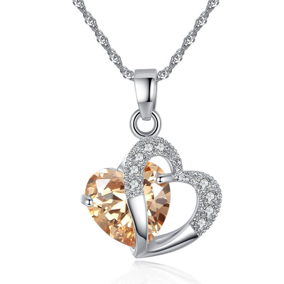 Blue And Purple Crystal Heart Pendant Necklace Geometric Alloy Design With Electroplated Finish And Girly Twotone Style