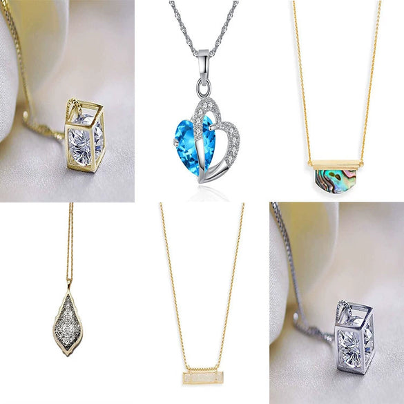 Blue And Purple Crystal Heart Pendant Necklace Geometric Alloy Design With Electroplated Finish And Girly Twotone Style